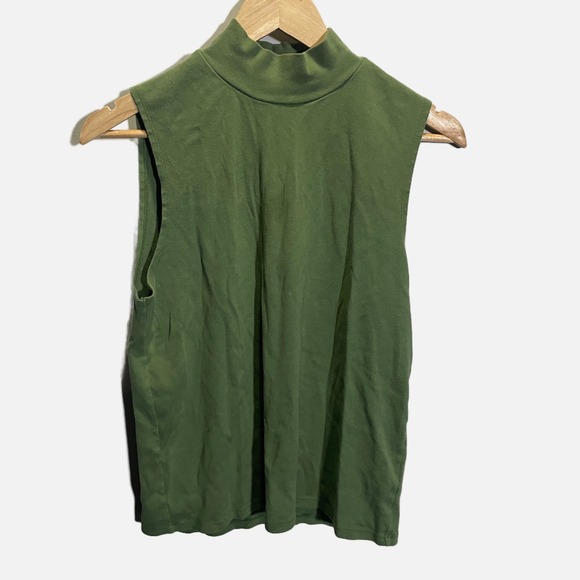 J.Crew Tops - J.Crew Womens Mock Neck Sleeveless Top Olive Green Cotton XL